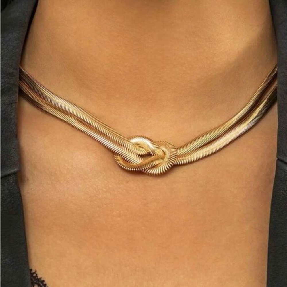 Gold Plated Stainless Steel Knot Necklace - Picture 1 of 3